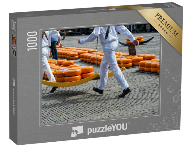 Puzzel 1000 stukjes „Mensen op de kaasmarkt in Gouda, Nederland“