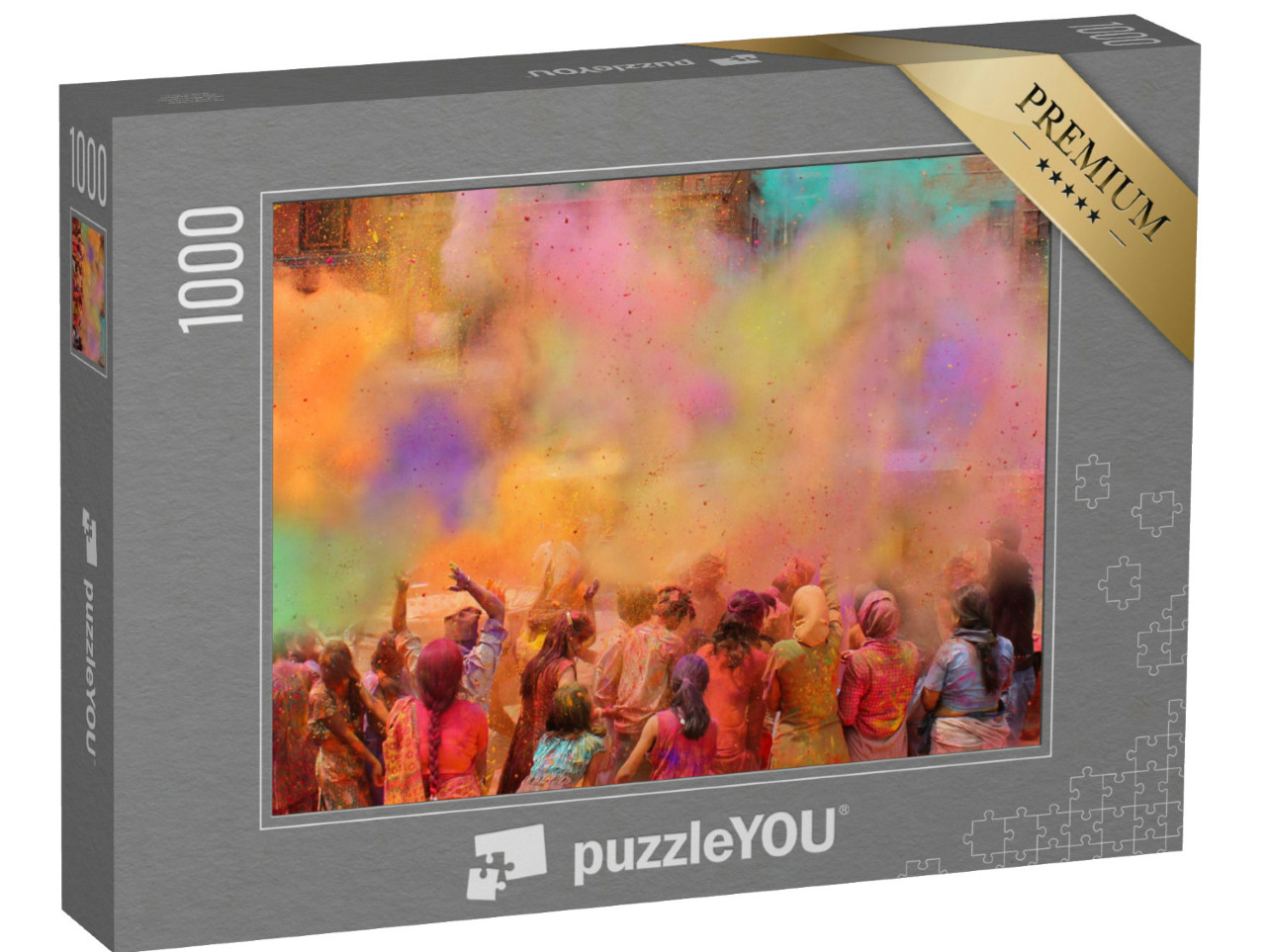 Puzzel 1000 stukjes „Kleurrijk Holi festival: een uitbarsting van kleur in Nepal of India“