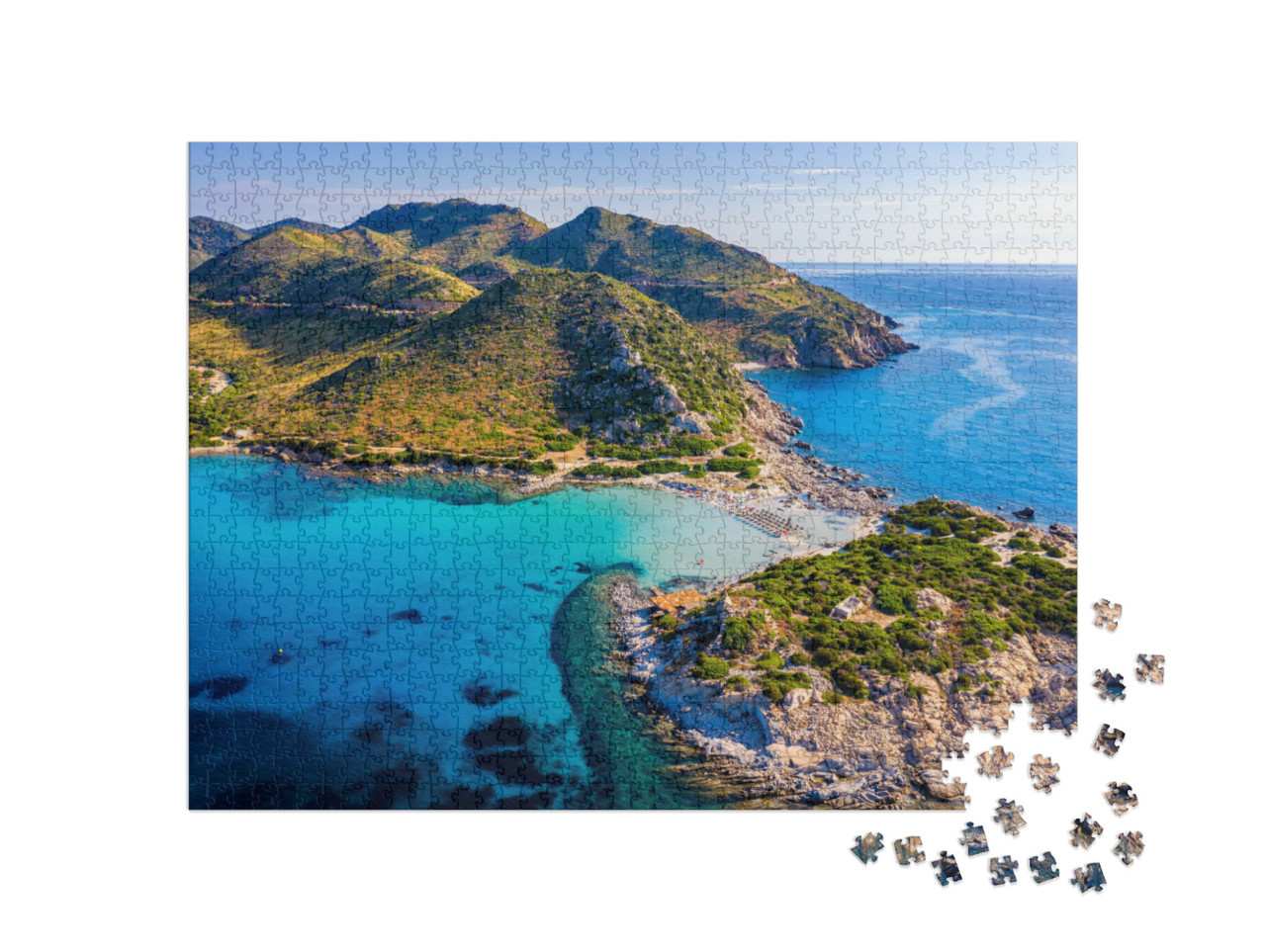Puzzel 1000 stukjes „Schiereiland Punta Molentis met strand, Sardinië, Italië“