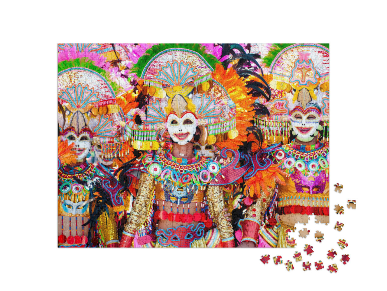 Puzzel 1000 stukjes „Kleurrijke maskers op het Masskara Festival, Bacolod City, Filippijnen“