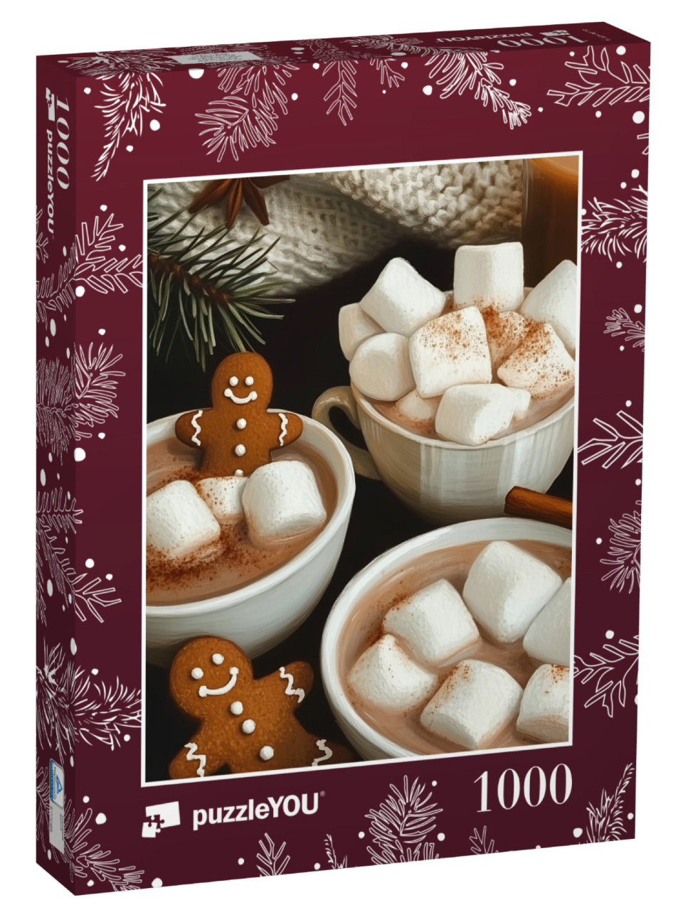 Puzzel 1000 stukjes „Pères Noël en pain d'épice au cacao avec guimauves“