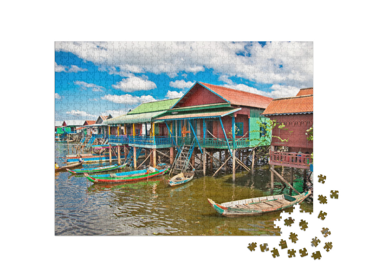 Puzzel 1000 stukjes „Het drijvende dorp, Cambodja“