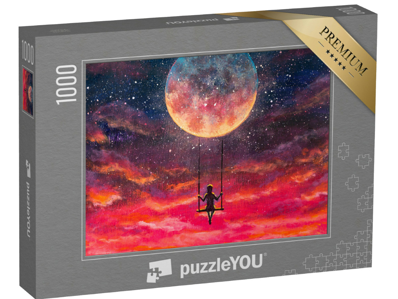 Puzzel 1000 stukjes „Meisje en jongen rijden op een schommel“