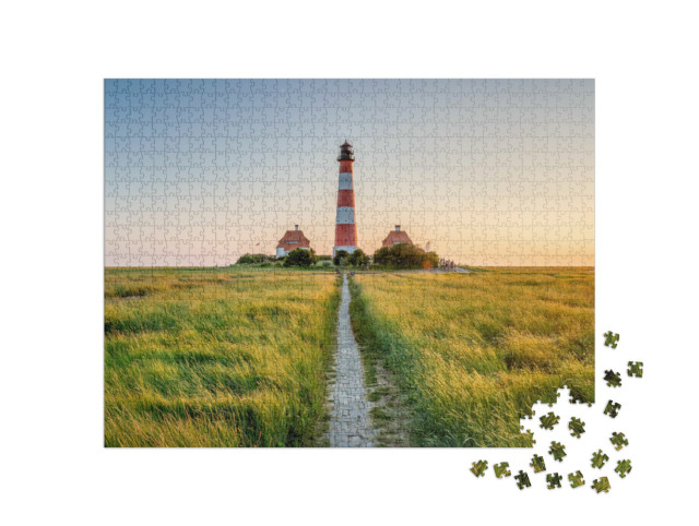 Puzzel 1000 stukjes „Vuurtoren Westerheversand, Noord-Friesland“