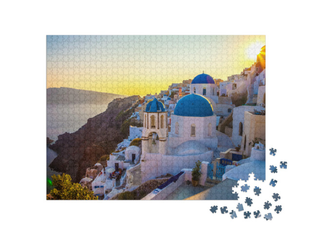 Puzzel 1000 stukjes „Dorp van Oia op Santorini, Griekenland“