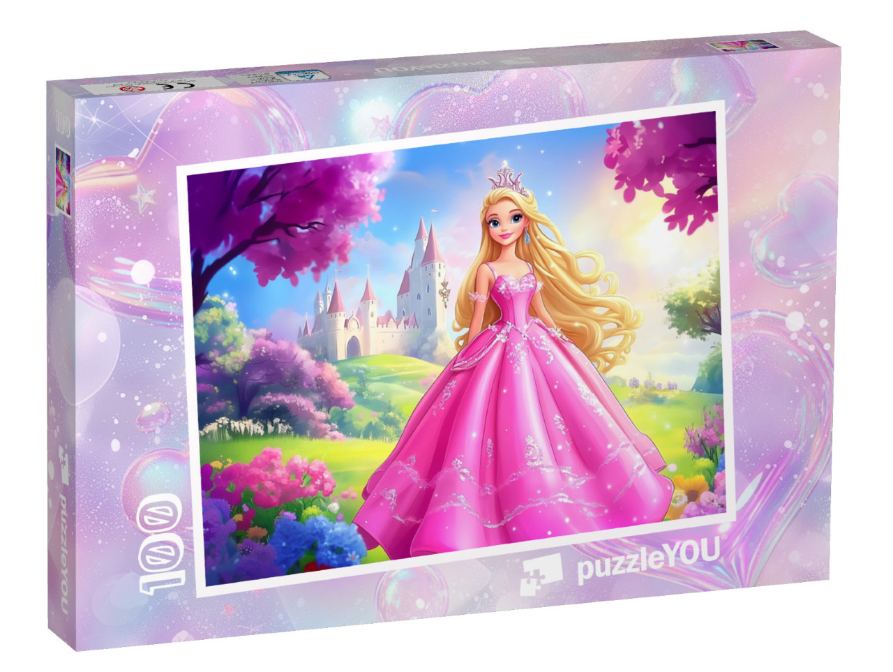 Puzzel 100 stukjes „Een blonde prinses in een glinsterende roze jurk“