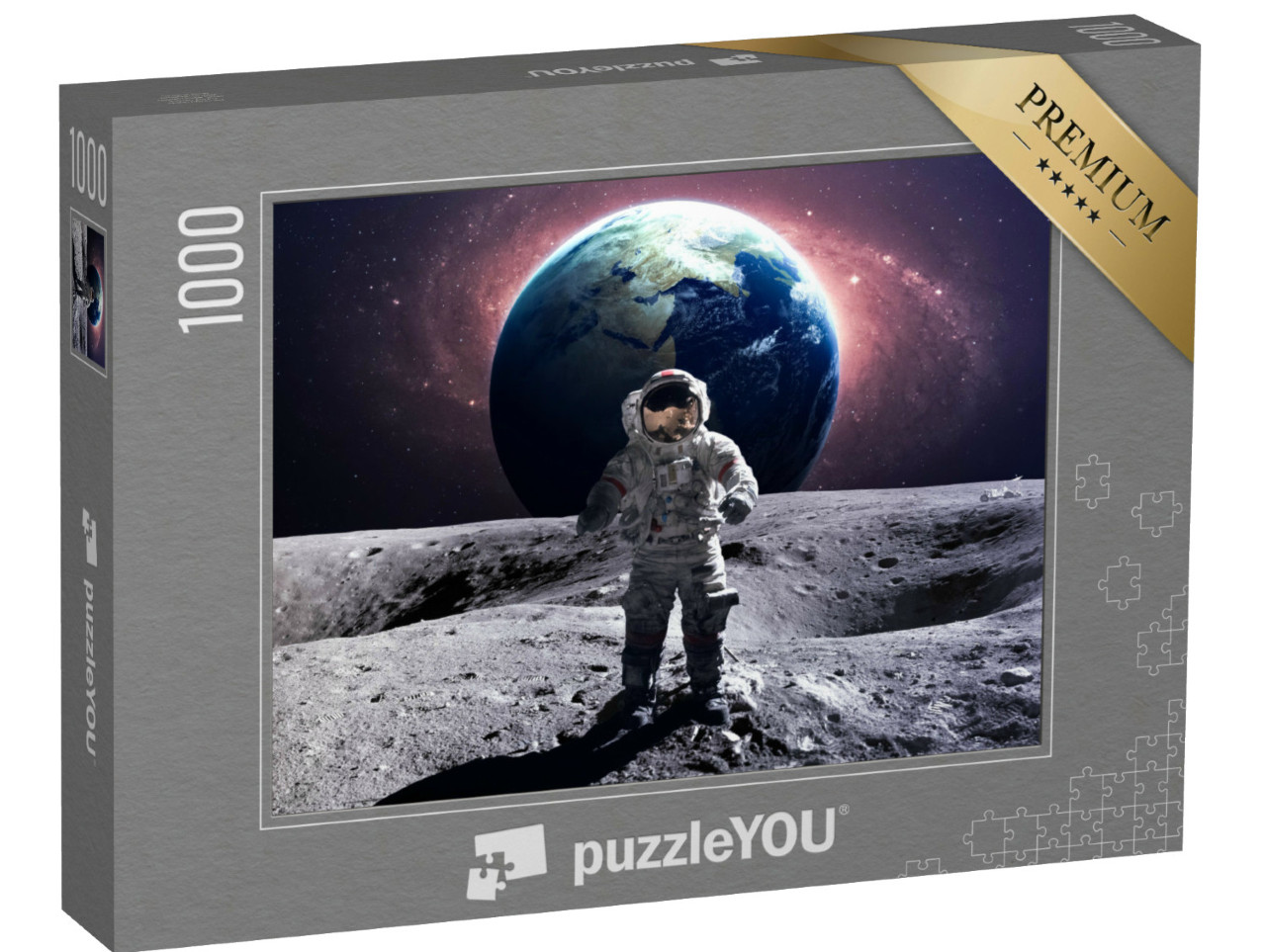 Puzzel 1000 stukjes „Dappere astronaut op een ruimtewandeling op de maan“
