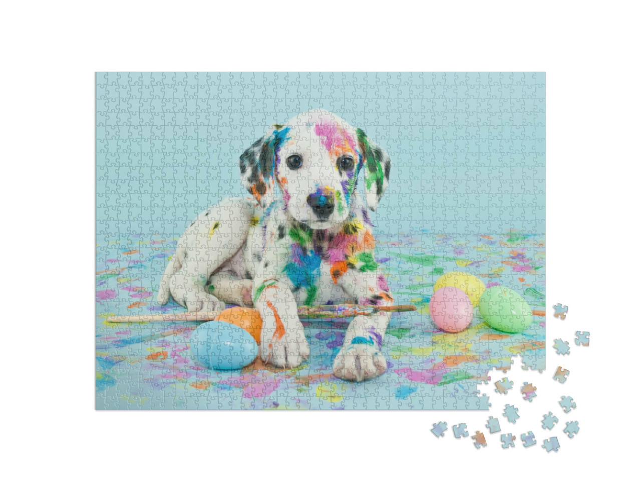 Puzzel 1000 stukjes „Een kleine Dalmatische puppy kleurt paaseieren“