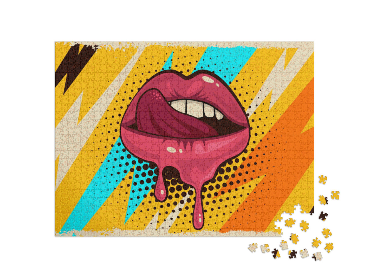 Puzzel 1000 stukjes „Pop-art: roze, rode lippen, mond en tong“