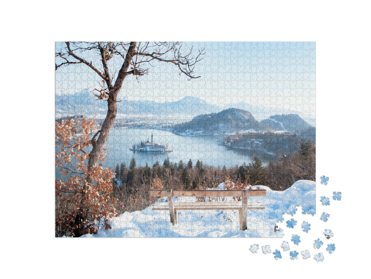 Puzzel 1000 stukjes „Uitzicht op het meer van Bled met het eiland Bled, Slovenië“