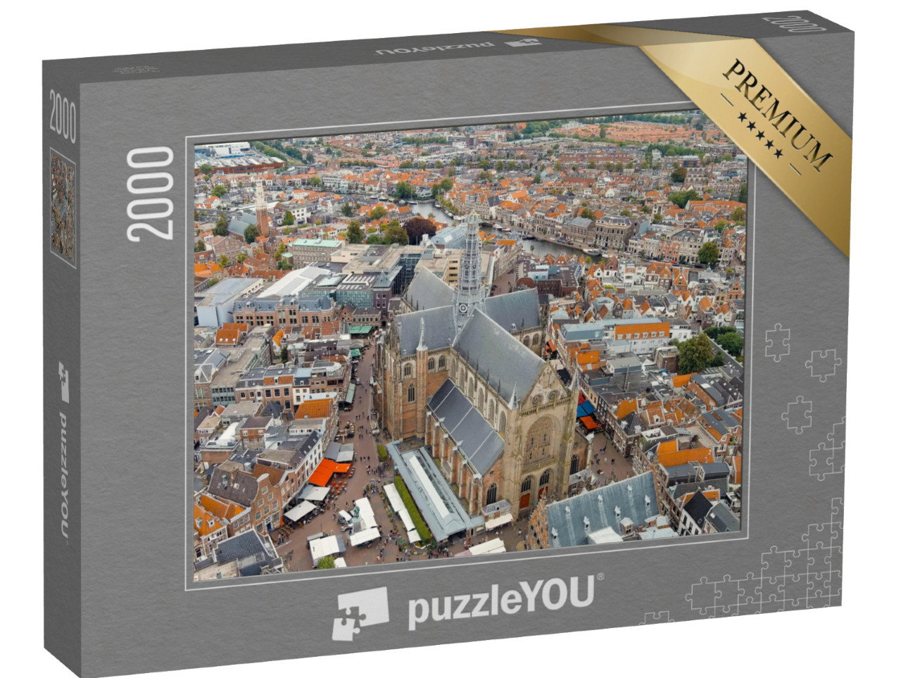 Puzzel 2000 stukjes „Haarlem, Sint-Bavokerk met panoramisch uitzicht over het centrum van Haarlem“
