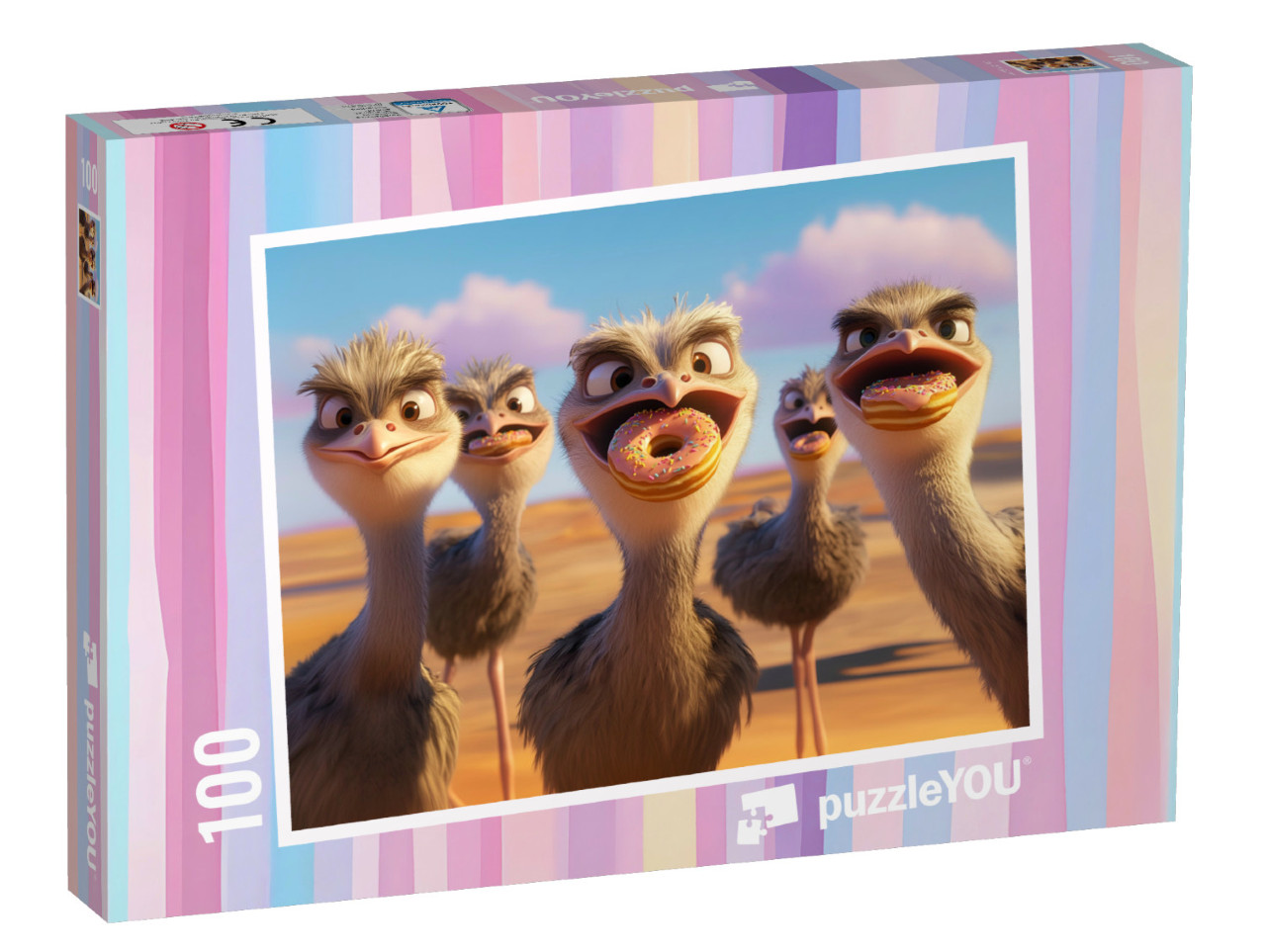 Puzzel 100 stukjes „Struisvogels houden van donats“