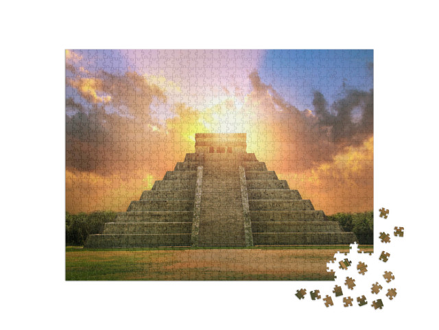 Puzzel 1000 stukjes „Adembenemende zonsondergang, Chichén Itzá, Mexico“