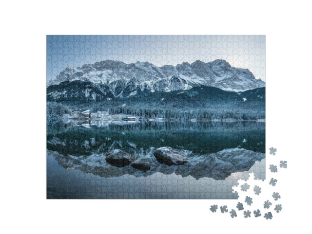 Puzzel 1000 stukjes „Zugspitze weerspiegeling in Eibsee, winter“