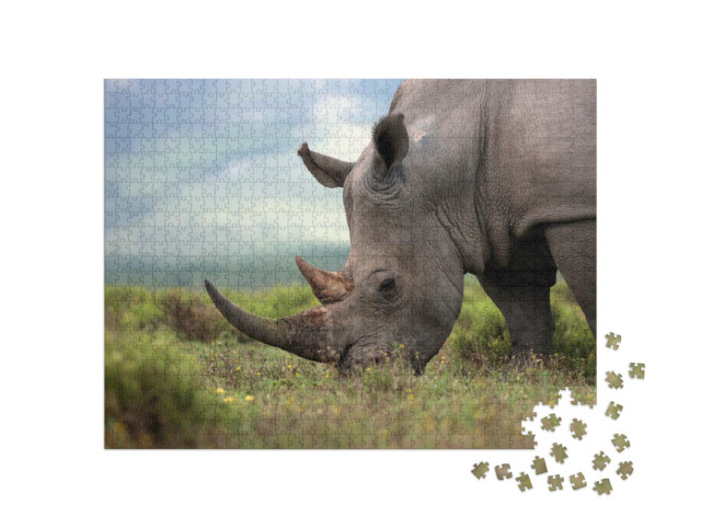Puzzel 1000 stukjes „Close-up van een witte neushoorn“