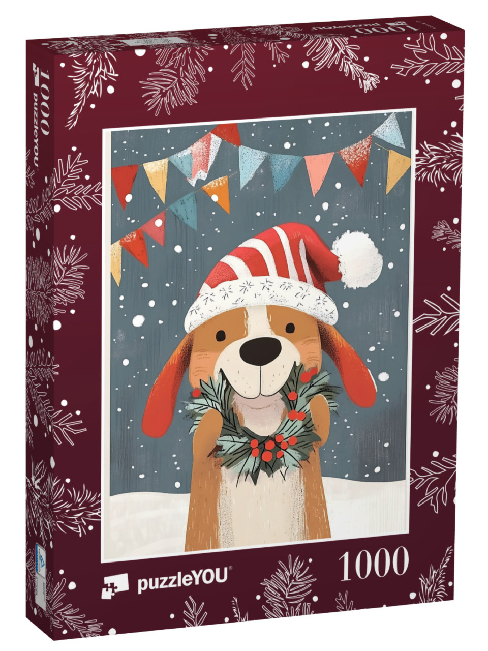 Puzzel 1000 stukjes „Un joli chien en tenue d'hiver“