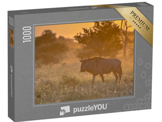 Puzzel 1000 stukjes „Blauwe gnoes op de savanne, Kruger National Park, Zuid-Afrika“