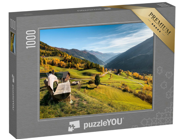 Puzzel 1000 stukjes „Houten bank in de bergen van Oostenrijk“