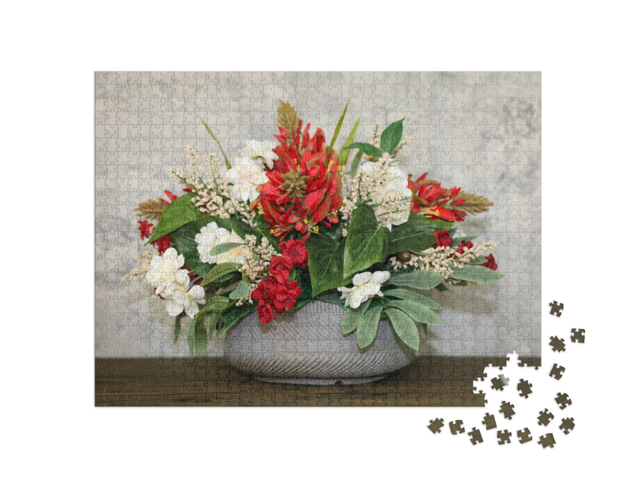 Puzzel 1000 stukjes „Arrangement met rode en ivoorkleurige bloemen“