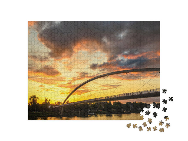 Puzzel 1000 stukjes „Brug over de rivier bij zonsondergang“