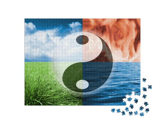 Puzzel 1000 stukjes „Yinyang bal tegen vier elementen“