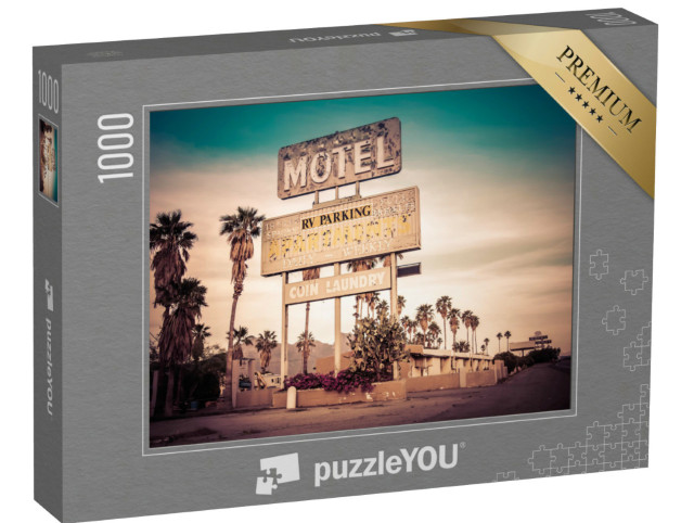 Puzzel 1000 stukjes „Een motelbord midden in de woestijn, VS“