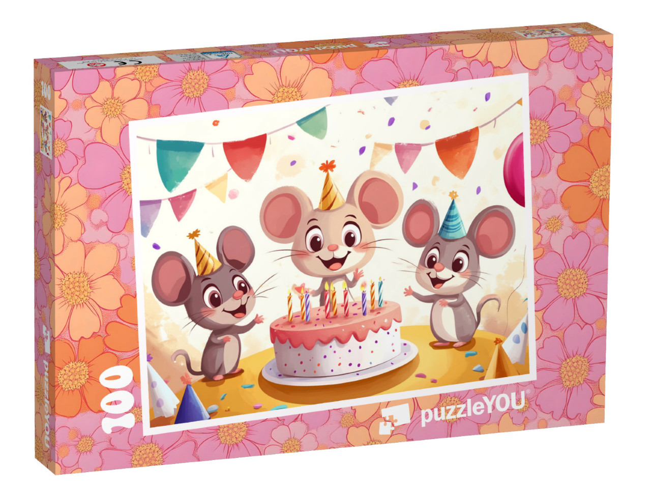 Puzzel 100 stukjes „Enorme verjaardagstaart voor muizenvriendjes“