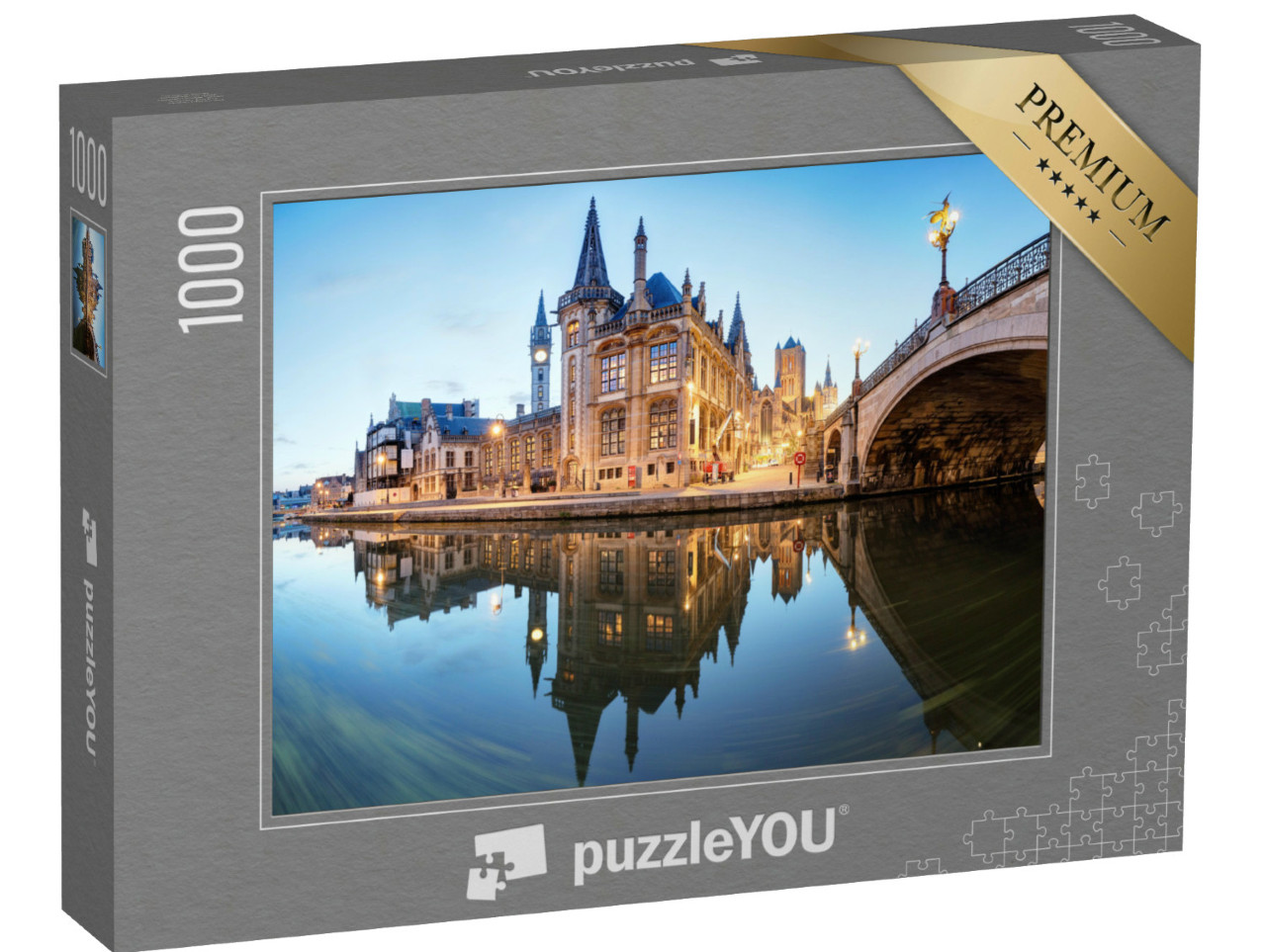 Puzzel 1000 stukjes „Prachtig oud stadscentrum van Gent bij nacht, België“