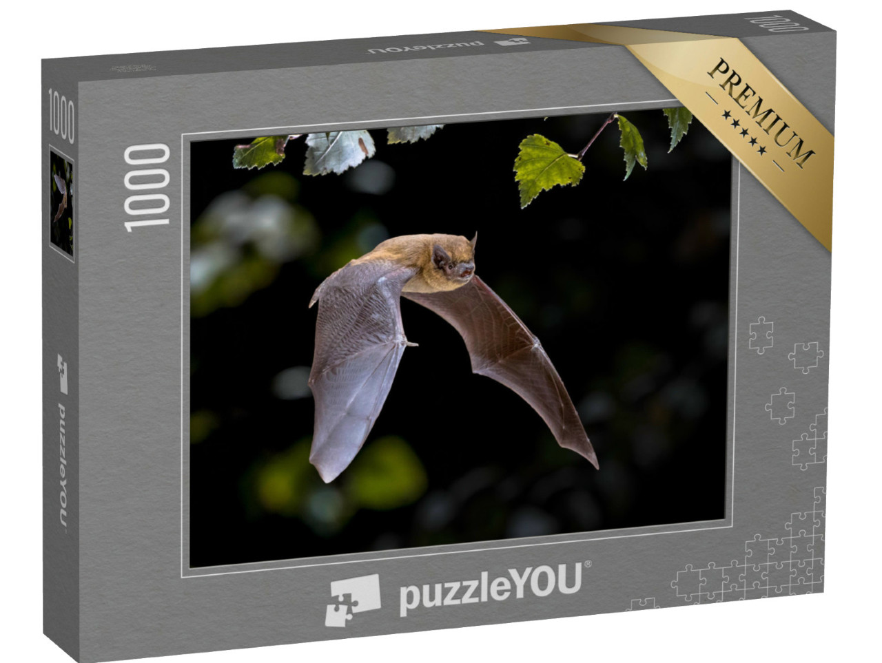 Puzzel 1000 stukjes „Pipistrelle vleermuis vliegend door het bos“