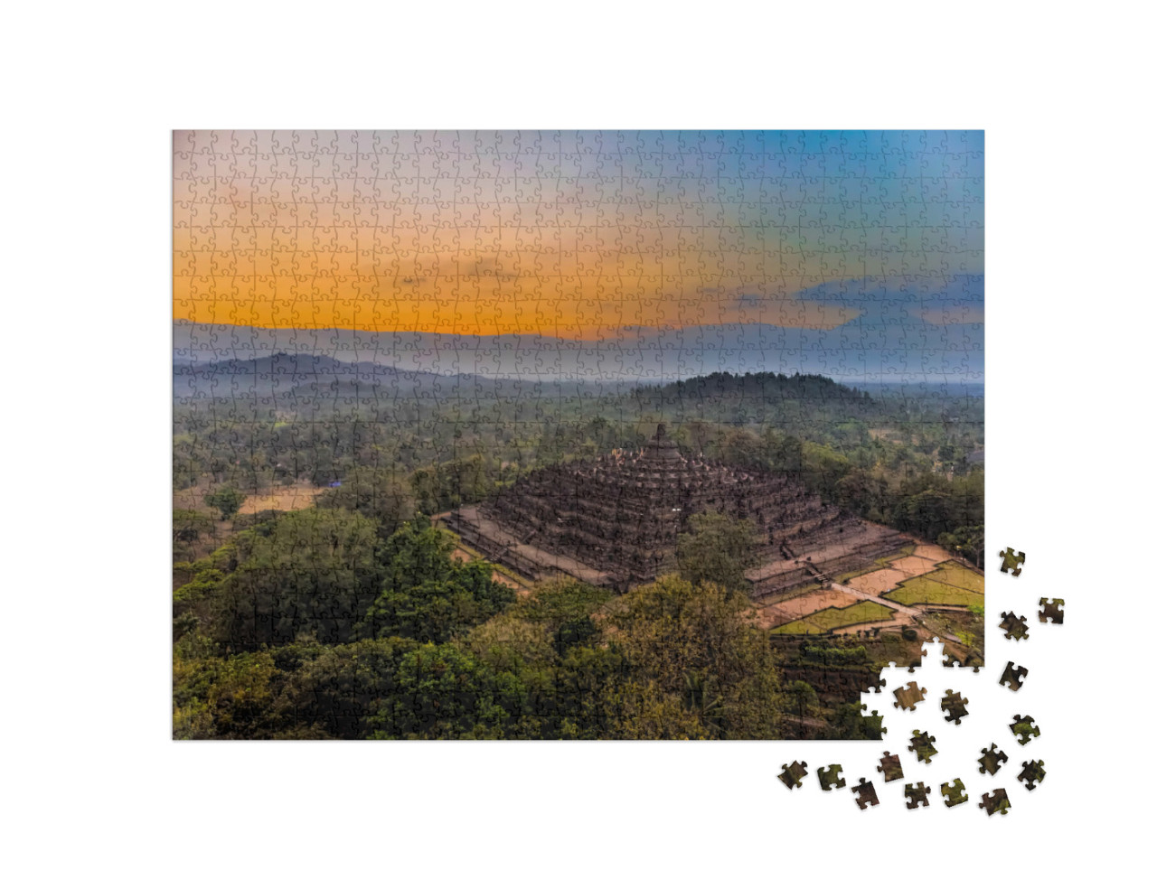 Puzzel 1000 stukjes „Prachtige luchtfoto van de Borobudur tempel, Java, Indonesië“