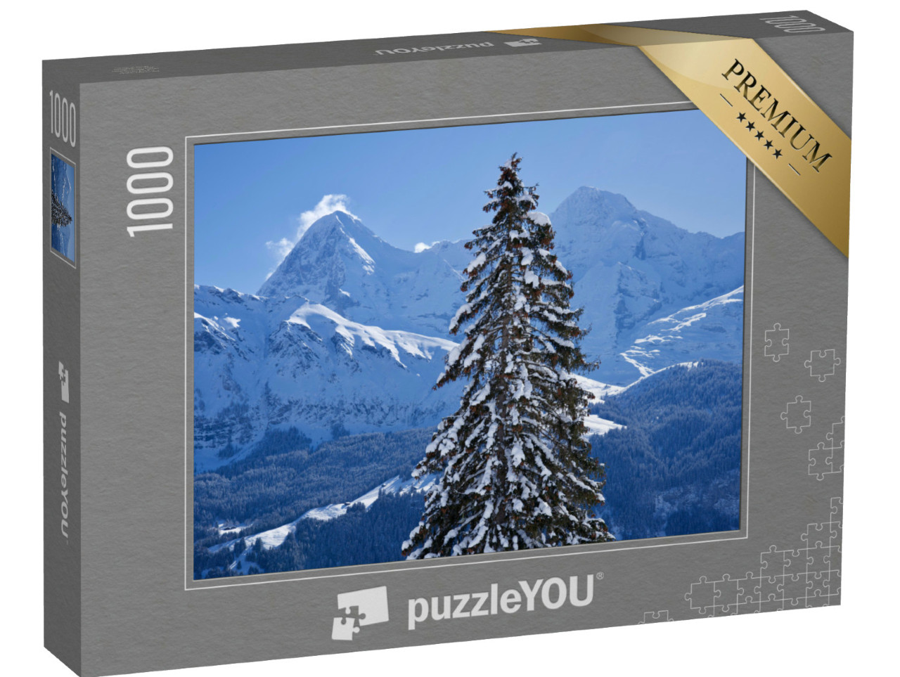 Puzzel 1000 stukjes „Panorama van de Berner Alpen met de bergtoppen Eiger en Mönch, Zwitserland“