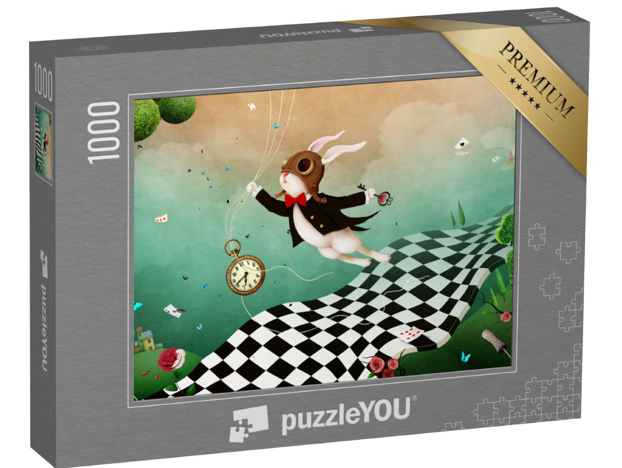 Puzzel 1000 stukjes „Magische fantasie: Wonderland met konijnen en schaakstraat“
