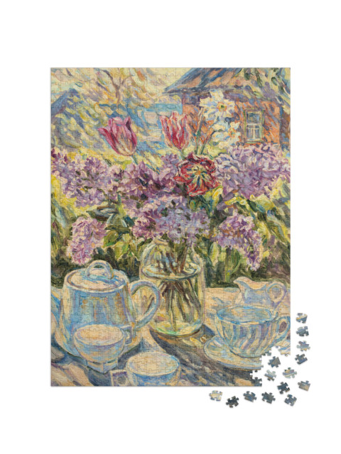 Puzzel 1000 stukjes „Stilleven salontafel met bloemen“