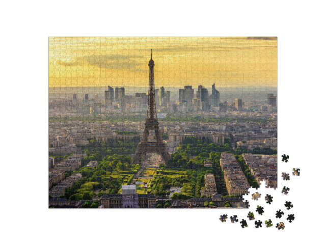 Puzzel 1000 stukjes „Parijse skyline met Eiffeltoren bij zonsondergang“