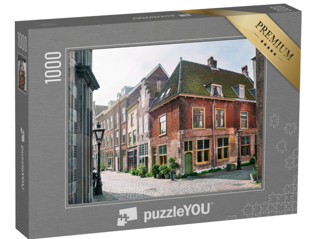 Puzzel 1000 stukjes „Mooie straat met traditionele Nederlandse architectuur in Leiden, Nederland“