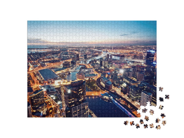 Puzzel 1000 stukjes „Melbourne bij nacht, Victoria, Australië“