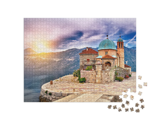 Puzzel 1000 stukjes „Kasteel op het eiland bij het meer in Montenegro“