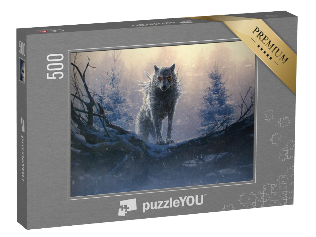 Puzzel 500 stukjes „Fenrir, de reusachtige ijswolf uit de Noorse mythologie“