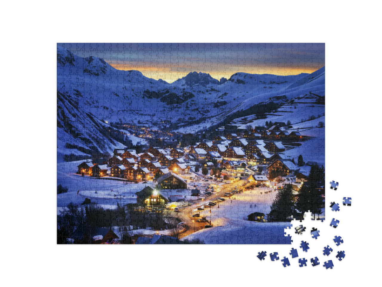 Puzzel 1000 stukjes „Avondlandschap in de Franse Alpen, Saint jean d'Arves, Frankrijk“