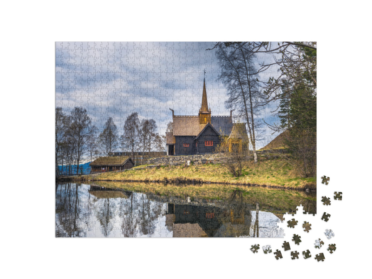 Puzzel 1000 stukjes „Staafkerk Garmo, Lillehammer, Noorwegen“