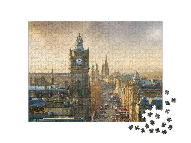 Puzzel 1000 stukjes „Oude binnenstad van Edinburgh met kasteel, Schotland“