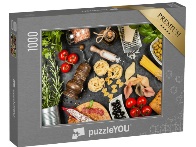 Puzzel 1000 stukjes „Italiaans eten met pasta en kruiden“