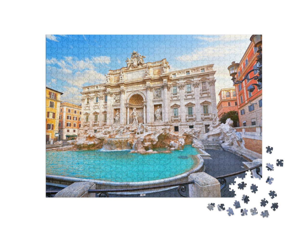 Puzzel 1000 stukjes „Trevifontein met middeleeuwse huizen, Rome, Italië“