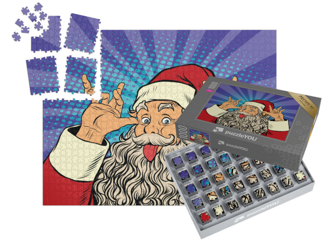 SMART SORTED® | Puzzel 1000 stukjes „Pop-art: Kerstman steekt zijn tong uit, plagerig, humor“