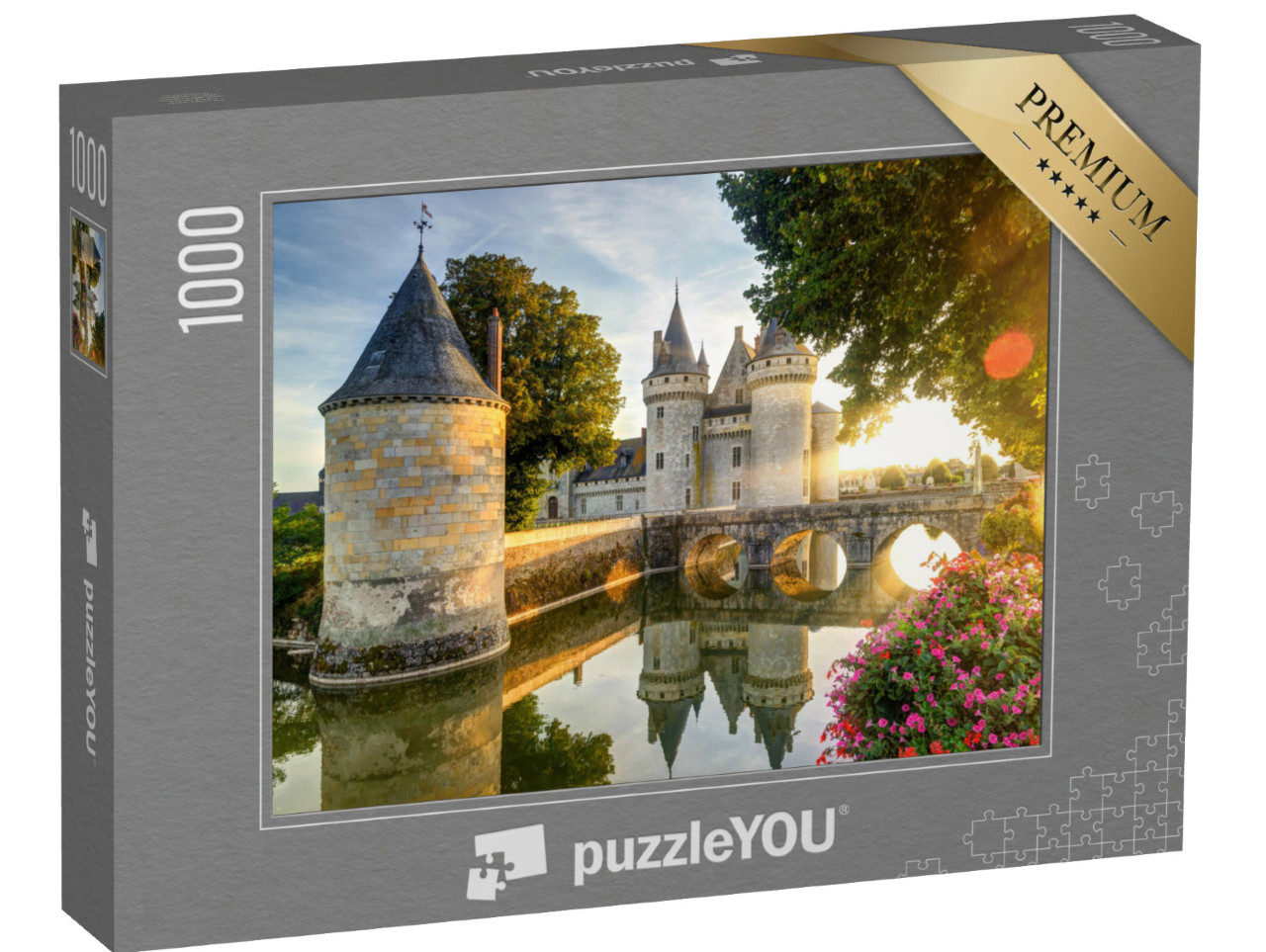 Puzzel 1000 stukjes „Chateau de Sully-sur-Loire bij zonsondergang“
