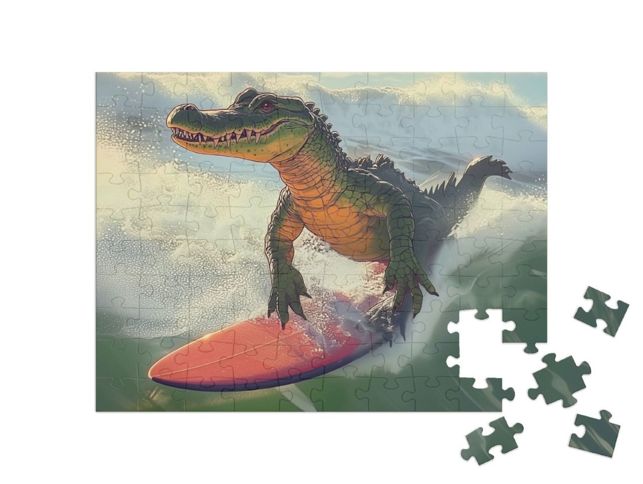 Puzzel 100 stukjes „Surfer Kroko in het golfparadijs“