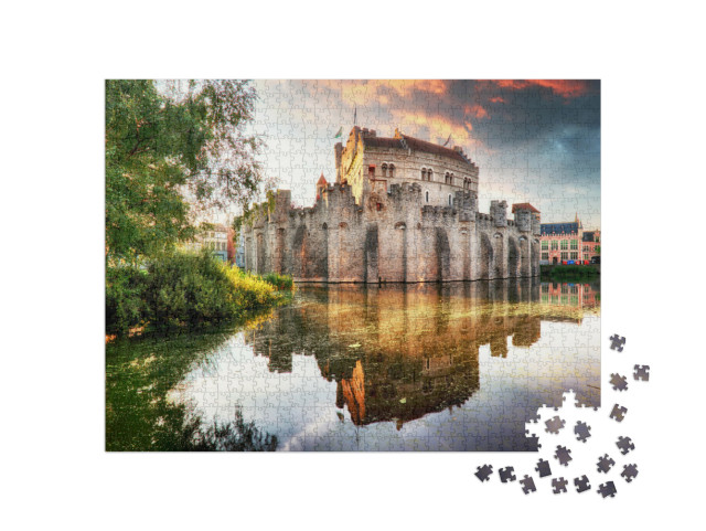 Puzzel 1000 stukjes „Prachtige zonsopgang bij Kasteel Gravensteen, Gent, België“