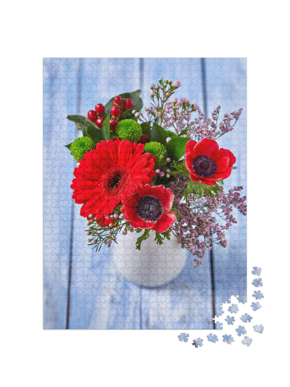Puzzel 1000 stukjes „Boeket met rode animas en gerbera's“