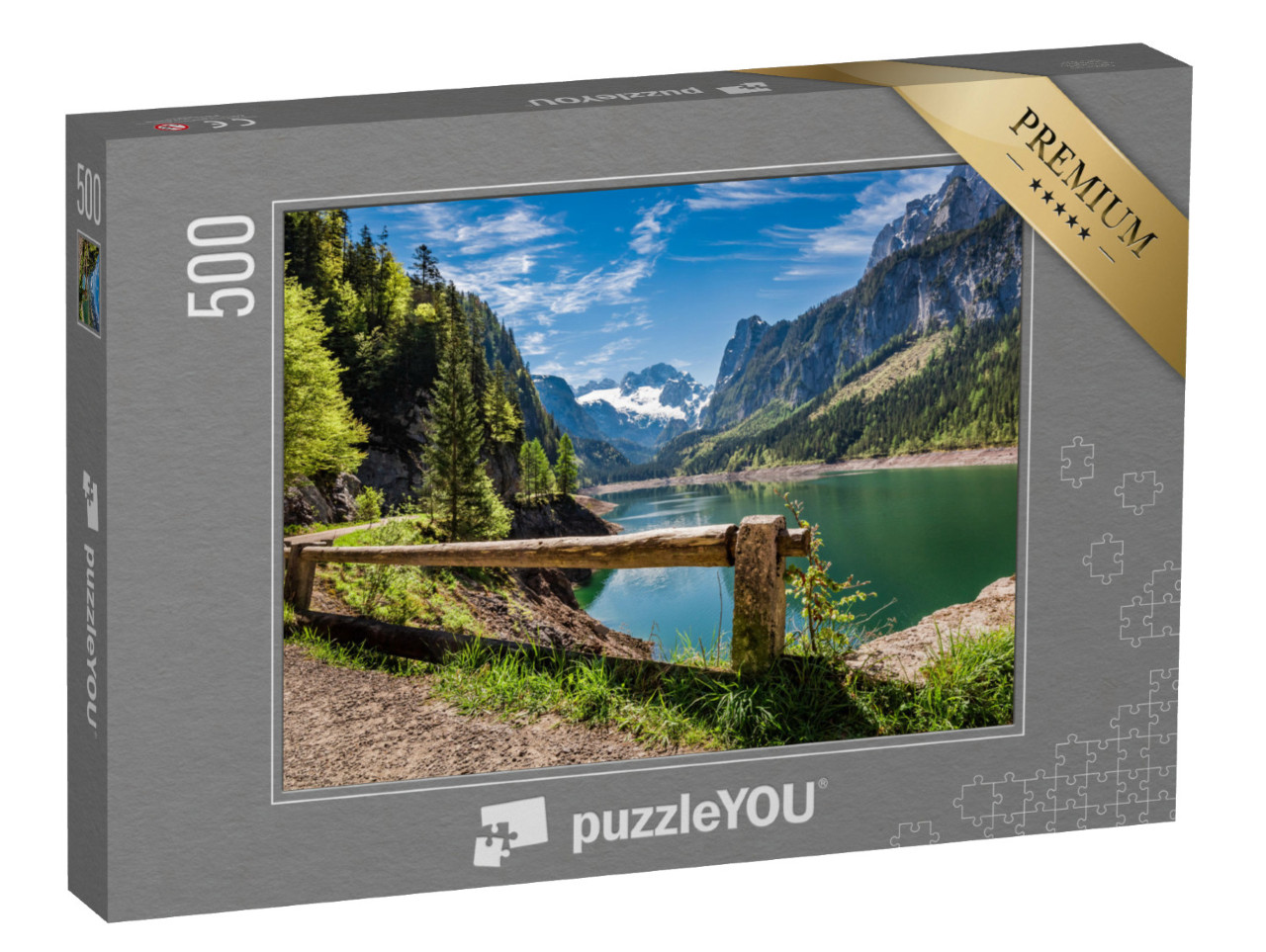 Puzzel 500 stukjes „Helderblauwe lucht bij het Gosau meer in Gosau, Alpen, Oostenrijk“