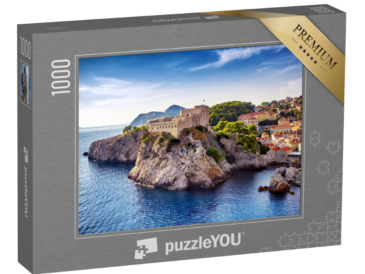 Puzzel 1000 stukjes „Algemeen zicht op Dubrovnik met zijn forten, Kroatië“